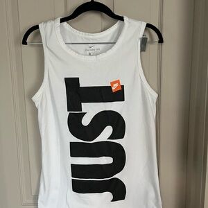 Nike White Sleeveless Tank with Large Black 'JUST' Graphic